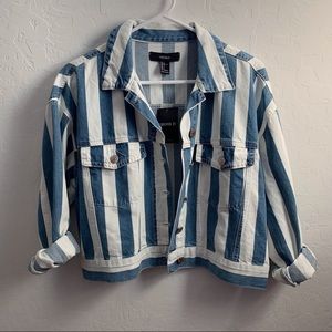 Forever 21 Pinstripe Blue and White Denim Jacket